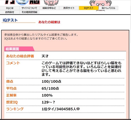 無料IQテスト結果その１