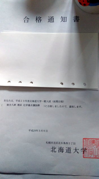 北大合格通知書